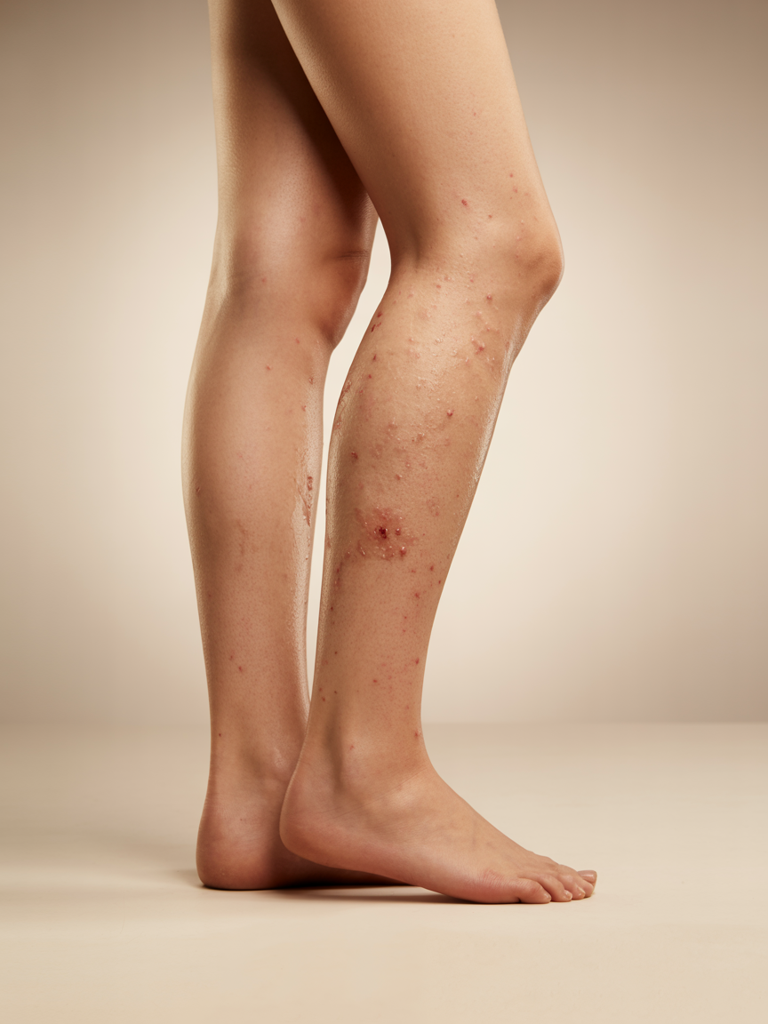 Piernas secas apagadas antes de usar el aceite reparador